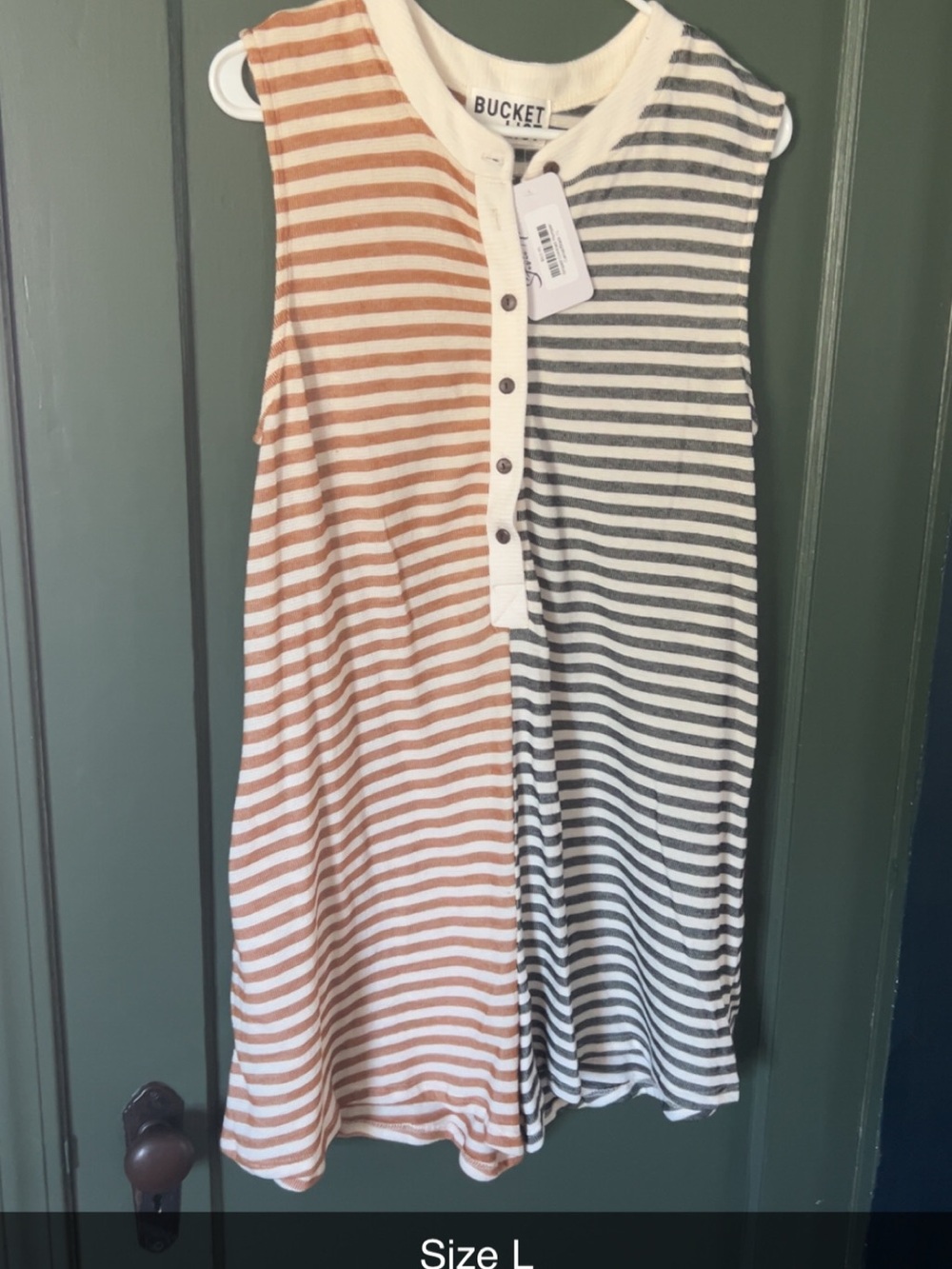 BUCKETLIST Striped Sleeveless Henley Dress - Rust and Charcoal